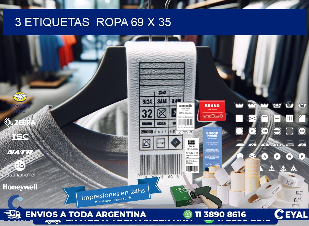 3 ETIQUETAS  ROPA 69 x 35