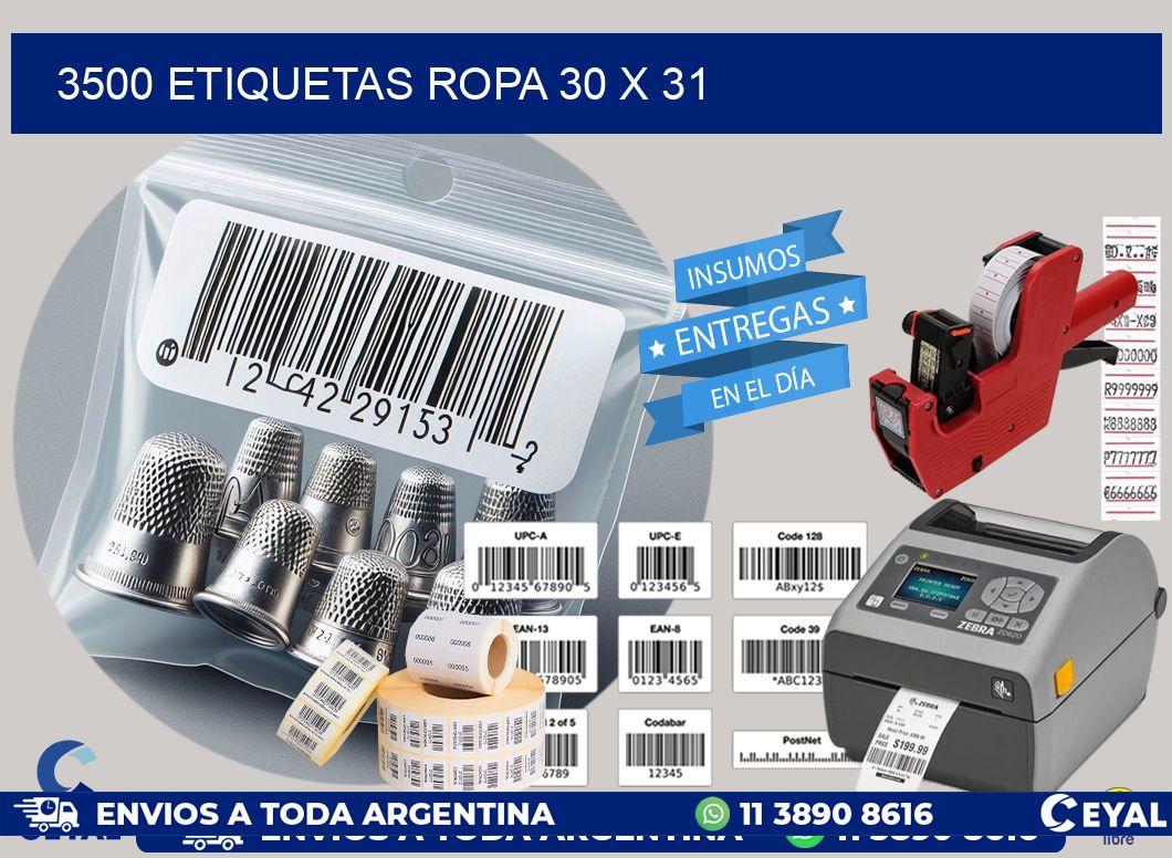 3500 ETIQUETAS ROPA 30 x 31