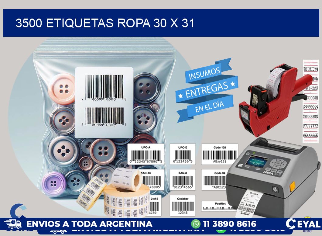 3500 ETIQUETAS ROPA 30 x 31