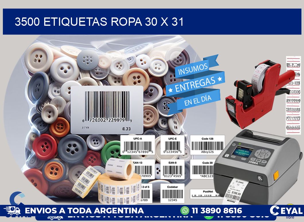 3500 ETIQUETAS ROPA 30 x 31