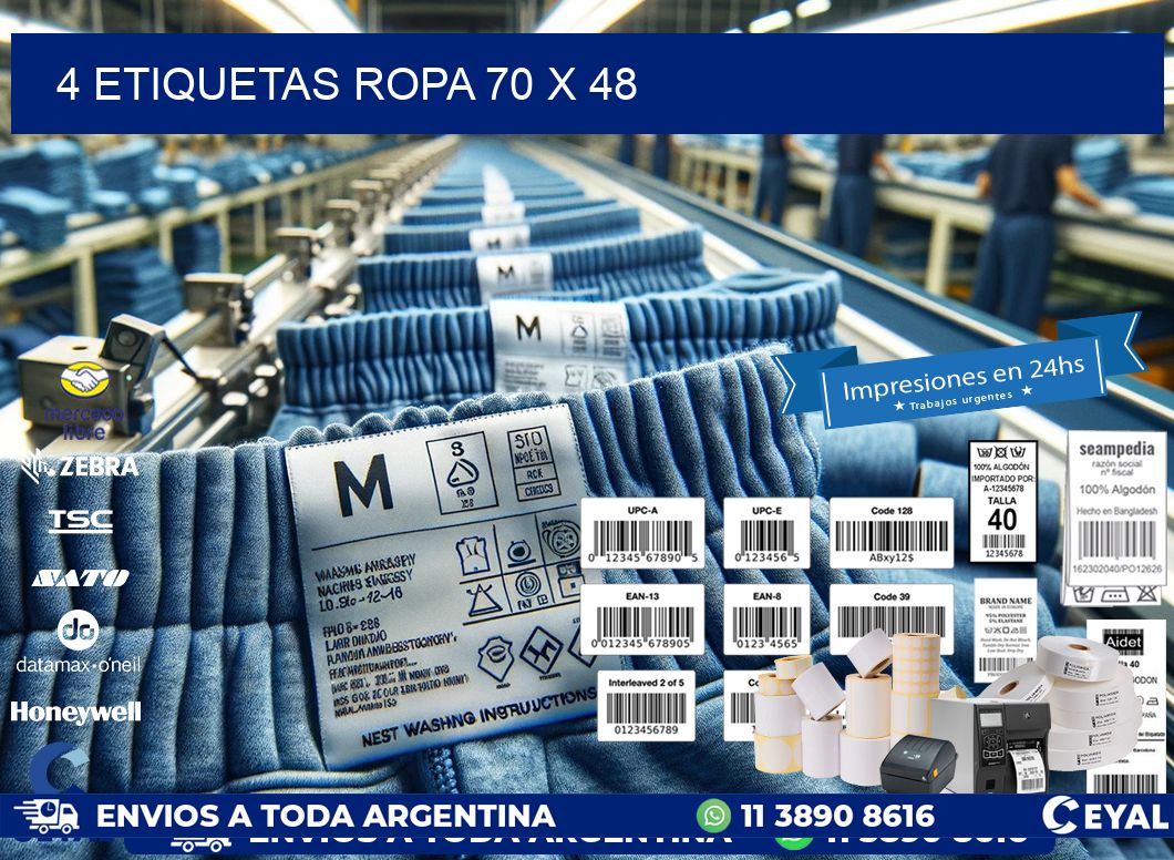 4 ETIQUETAS ROPA 70 x 48