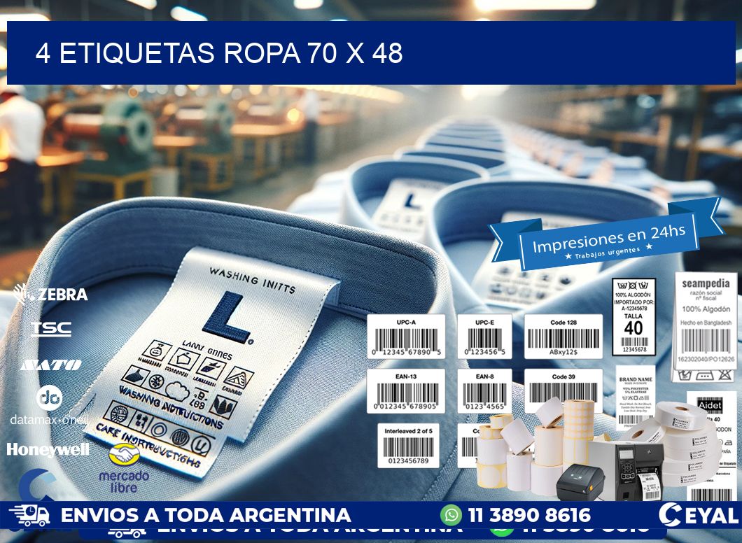 4 ETIQUETAS ROPA 70 x 48