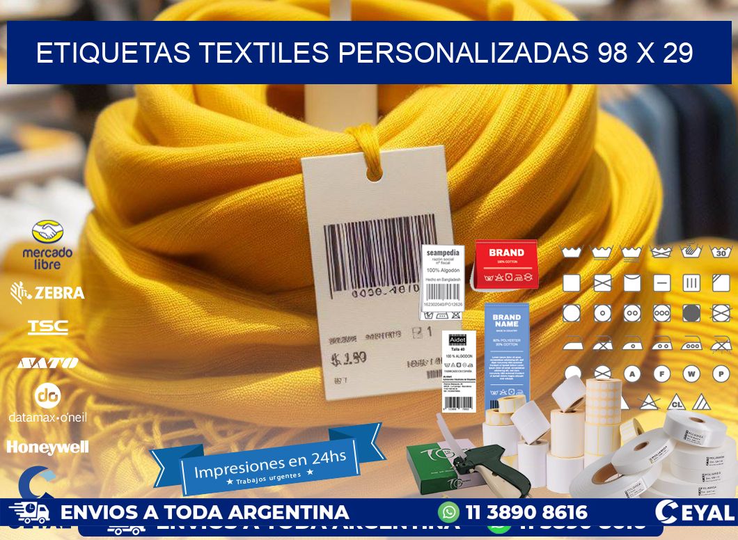 ETIQUETAS TEXTILES PERSONALIZADAS 98 x 29