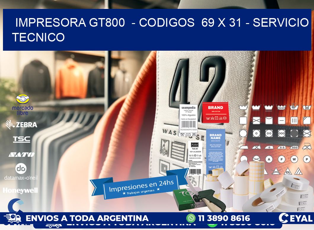 IMPRESORA GT800  - CODIGOS  69 x 31 - SERVICIO TECNICO
