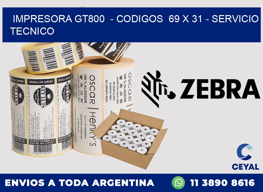 IMPRESORA GT800  - CODIGOS  69 x 31 - SERVICIO TECNICO