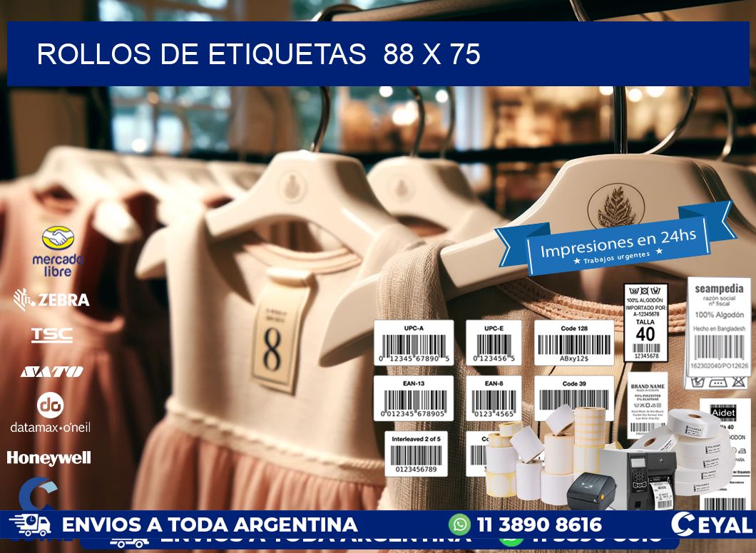 ROLLOS DE ETIQUETAS  88 x 75
