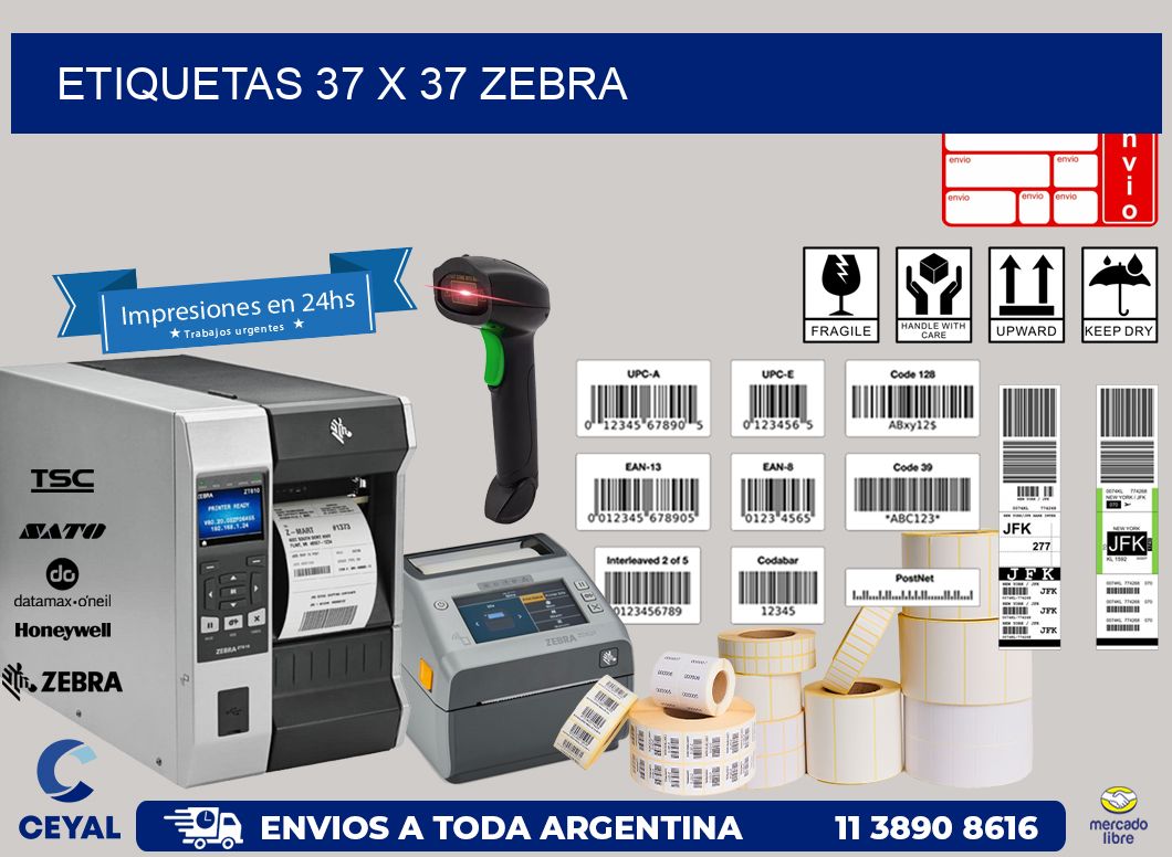 ETIQUETAS 37 x 37 ZEBRA