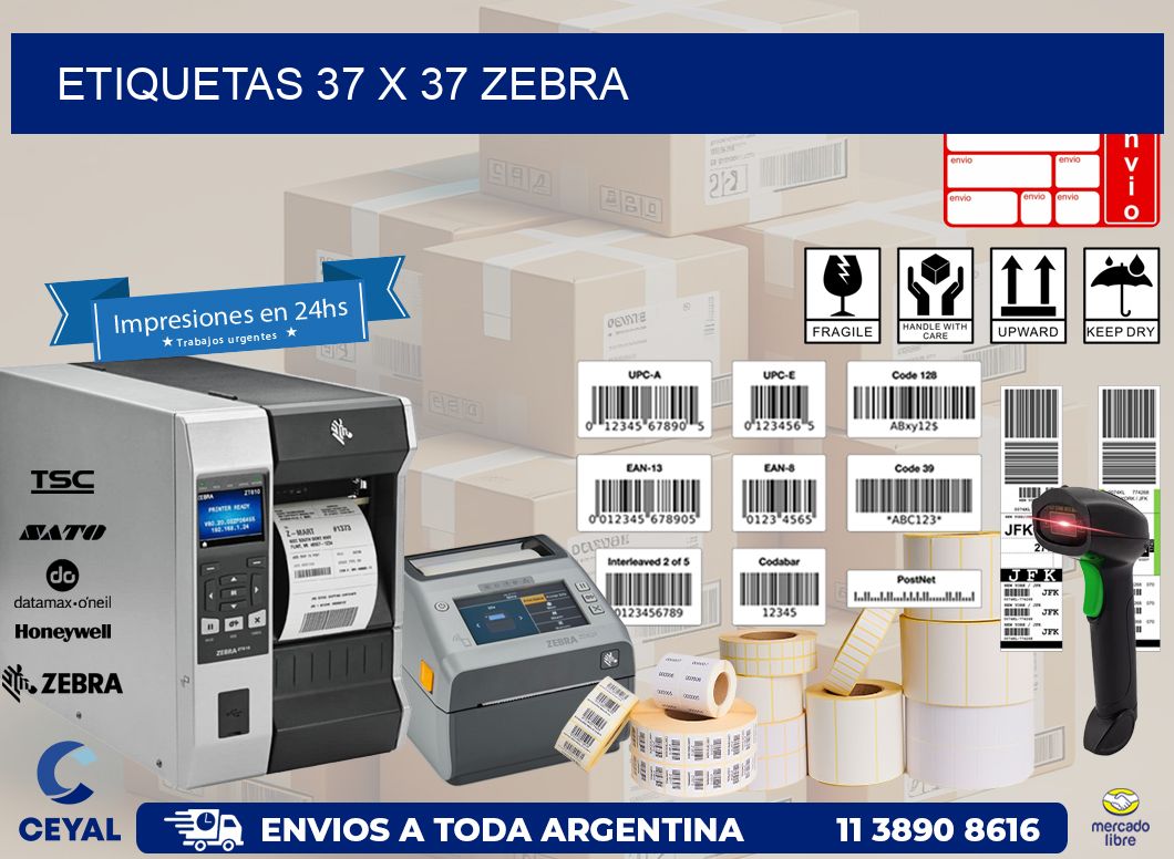 ETIQUETAS 37 x 37 ZEBRA