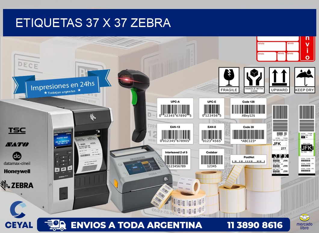 ETIQUETAS 37 x 37 ZEBRA