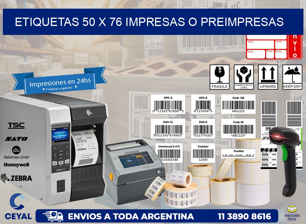 ETIQUETAS 50 x 76 IMPRESAS O PREIMPRESAS