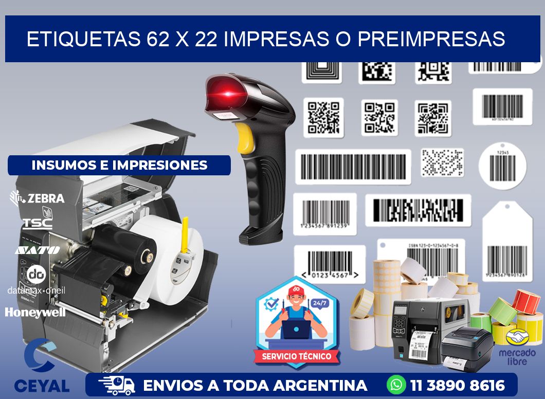 ETIQUETAS 62 x 22 IMPRESAS O PREIMPRESAS