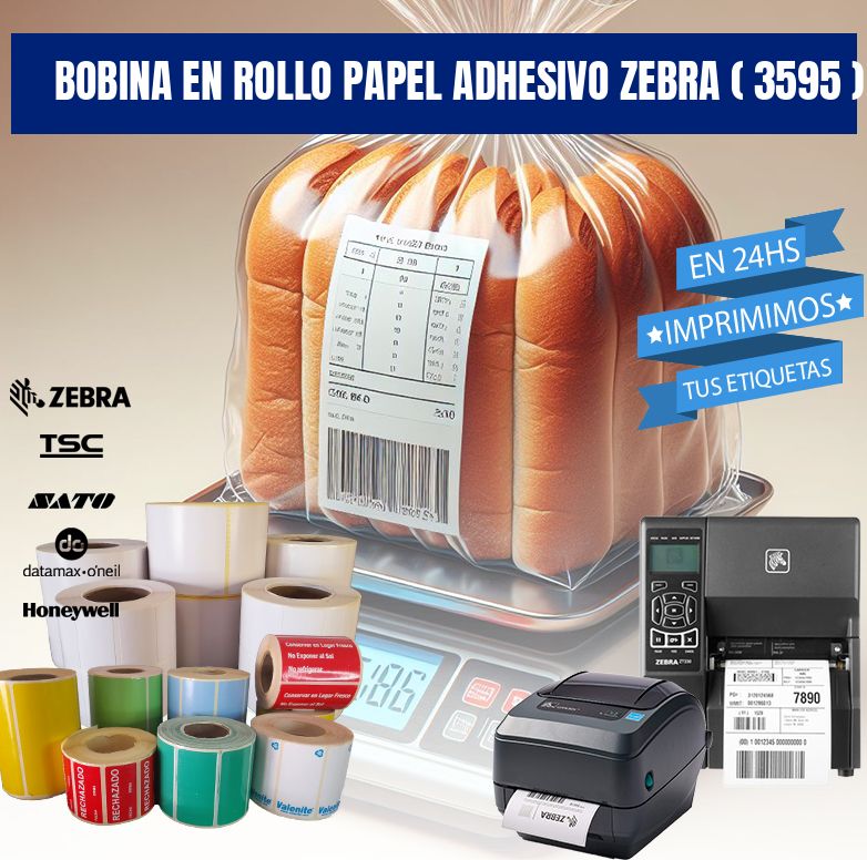 BOBINA EN ROLLO PAPEL ADHESIVO ZEBRA ( 3595 )