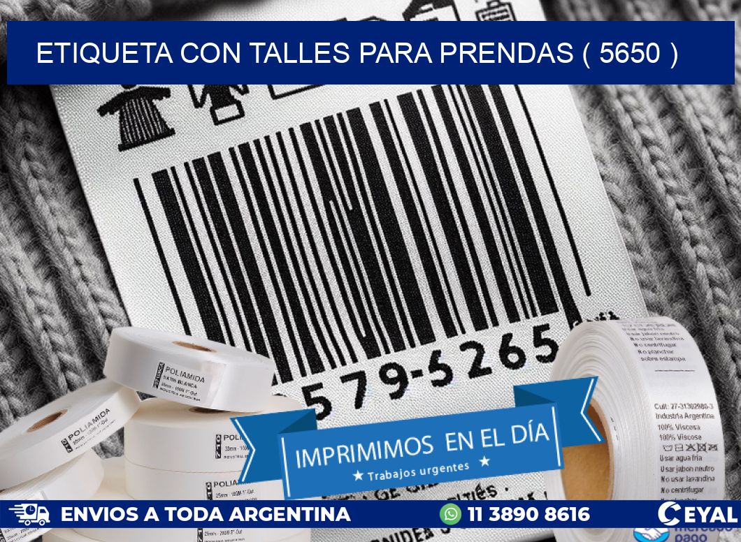 ETIQUETA CON TALLES PARA PRENDAS ( 5650 )