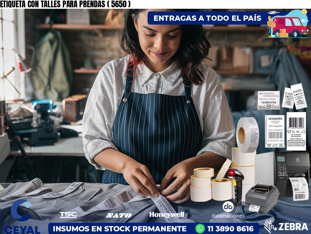 ETIQUETA CON TALLES PARA PRENDAS ( 5650 )