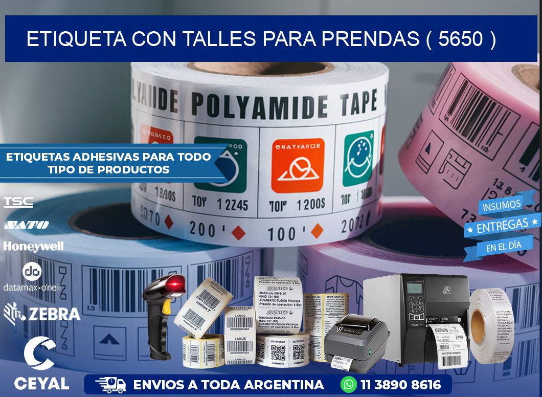 ETIQUETA CON TALLES PARA PRENDAS ( 5650 )