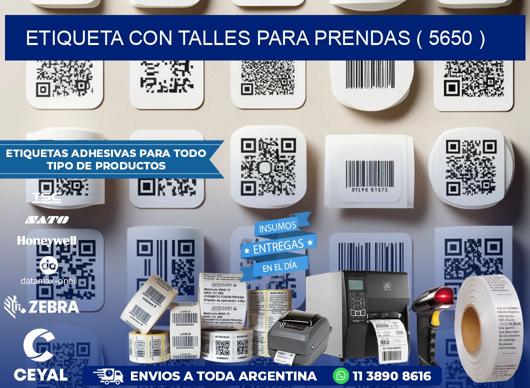 ETIQUETA CON TALLES PARA PRENDAS ( 5650 )