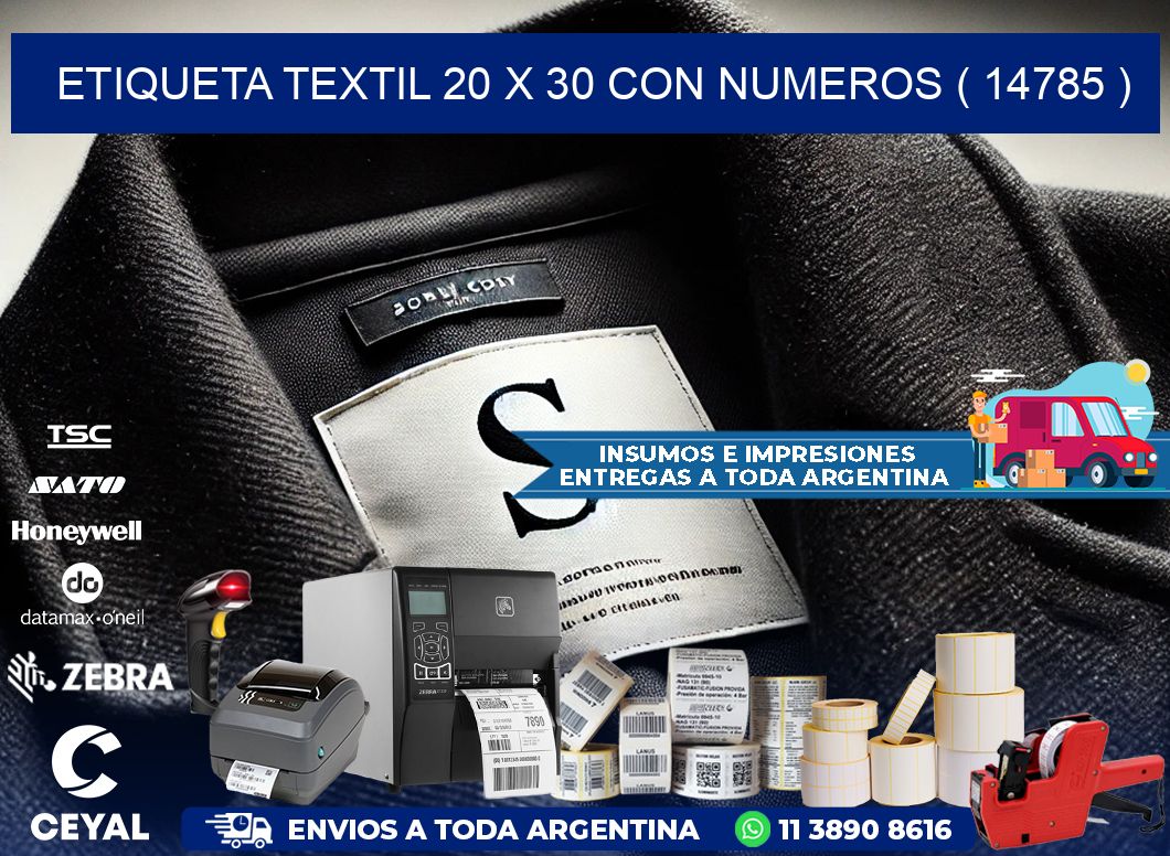 ETIQUETA TEXTIL 20 X 30 CON NUMEROS ( 14785 )