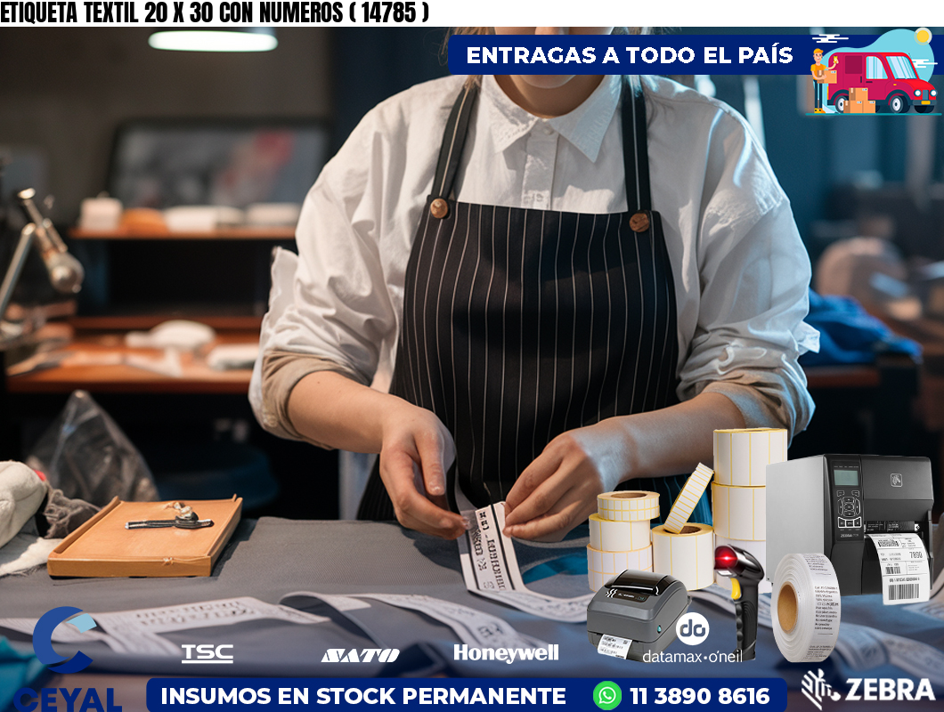 ETIQUETA TEXTIL 20 X 30 CON NUMEROS ( 14785 )