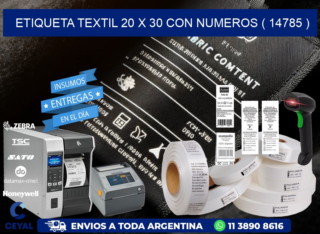 ETIQUETA TEXTIL 20 X 30 CON NUMEROS ( 14785 )