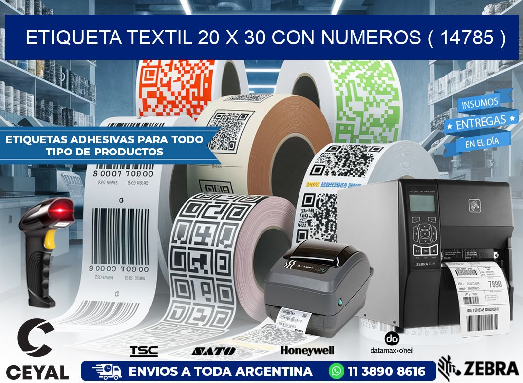 ETIQUETA TEXTIL 20 X 30 CON NUMEROS ( 14785 )