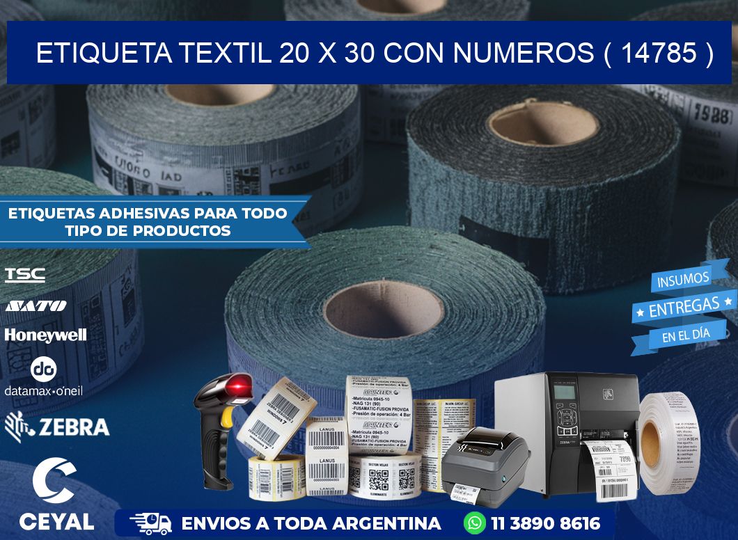 ETIQUETA TEXTIL 20 X 30 CON NUMEROS ( 14785 )