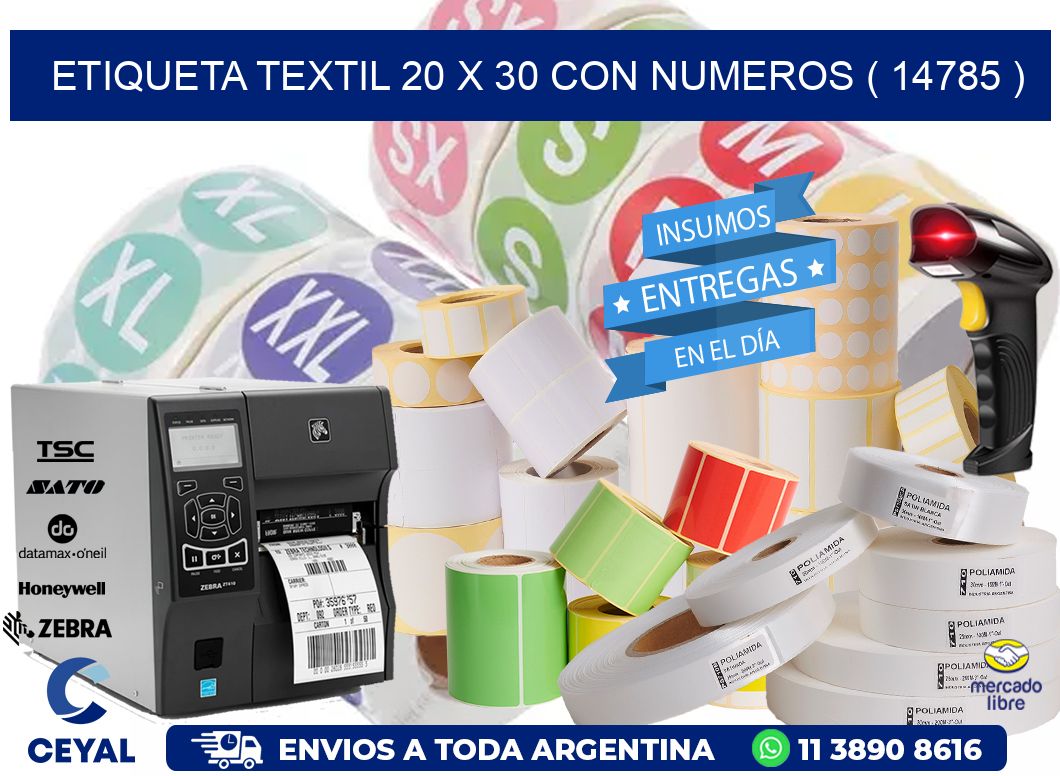 ETIQUETA TEXTIL 20 X 30 CON NUMEROS ( 14785 )