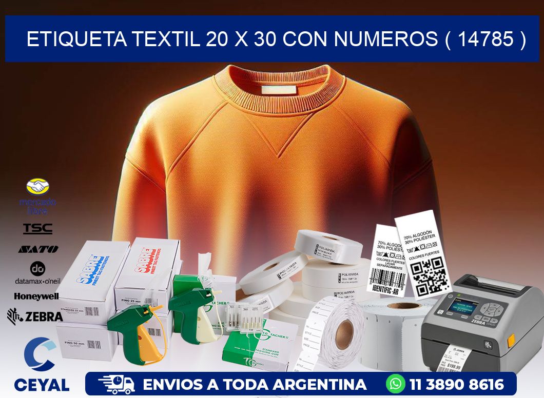ETIQUETA TEXTIL 20 X 30 CON NUMEROS ( 14785 )