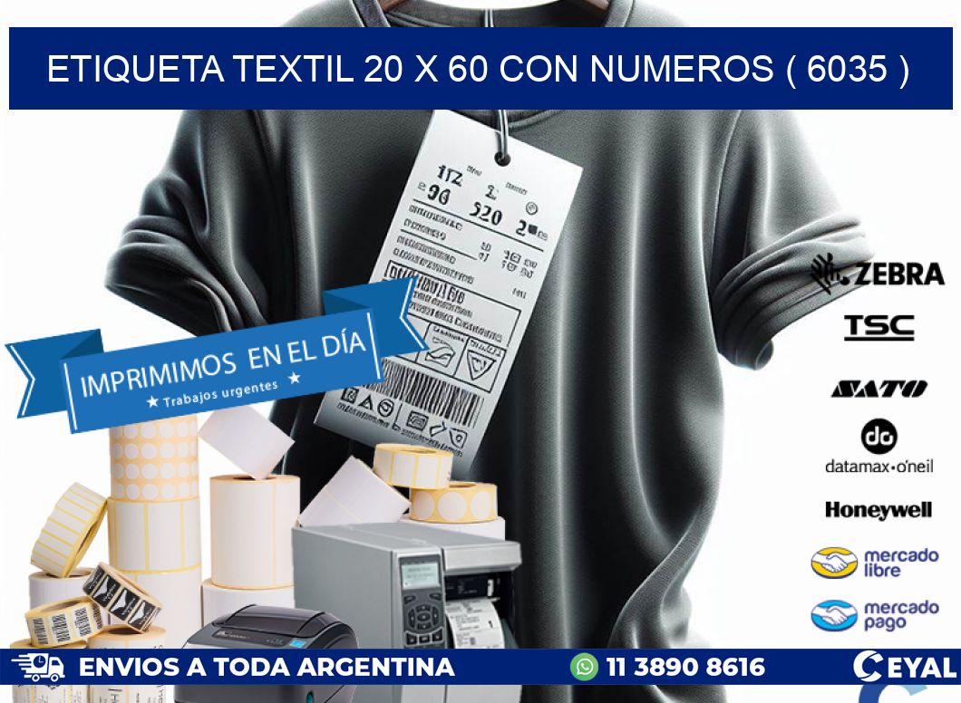 ETIQUETA TEXTIL 20 X 60 CON NUMEROS ( 6035 )