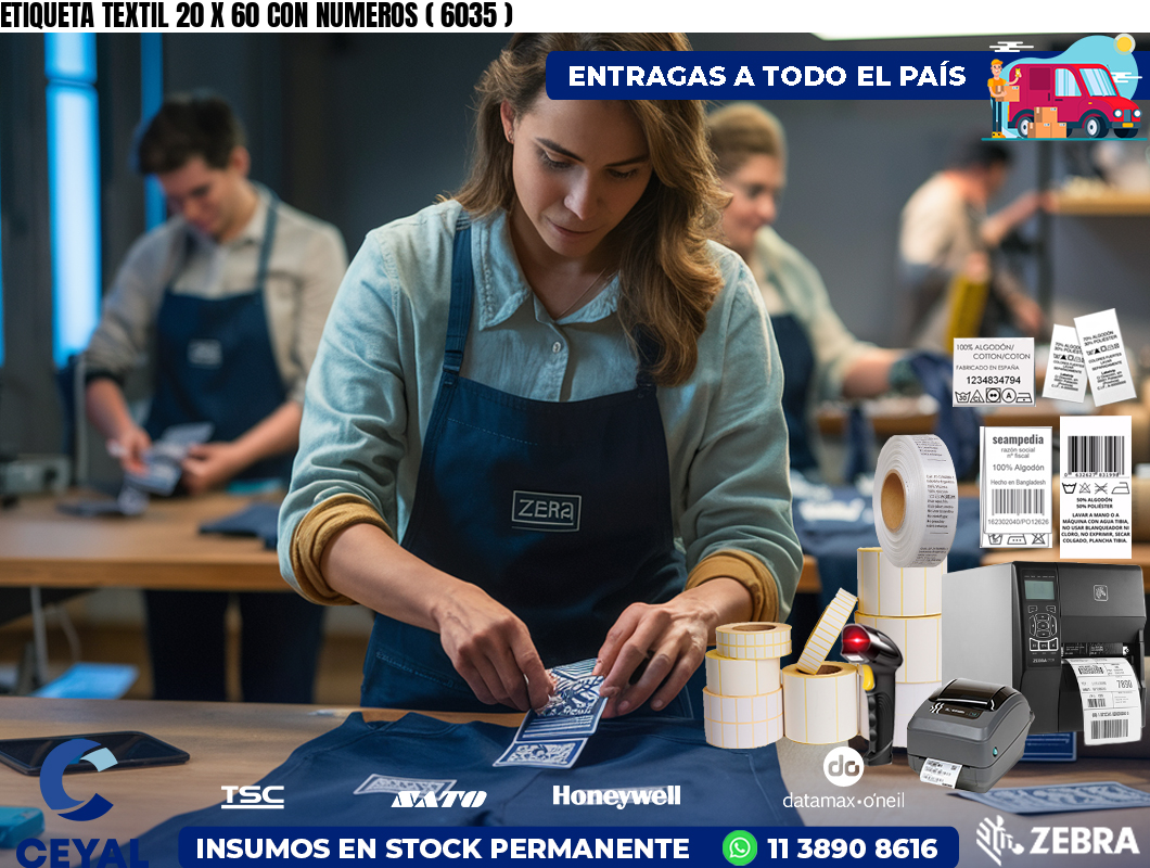 ETIQUETA TEXTIL 20 X 60 CON NUMEROS ( 6035 )