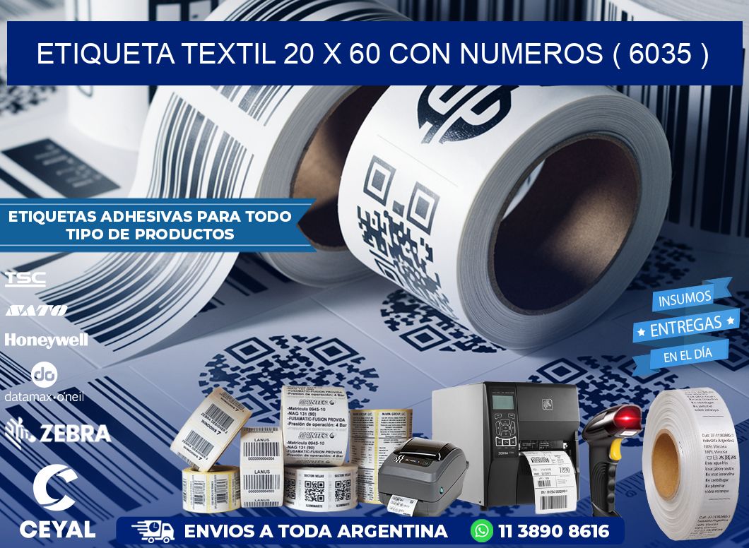 ETIQUETA TEXTIL 20 X 60 CON NUMEROS ( 6035 )