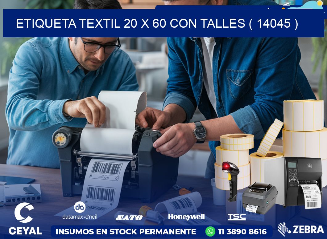 ETIQUETA TEXTIL 20 X 60 CON TALLES ( 14045 )