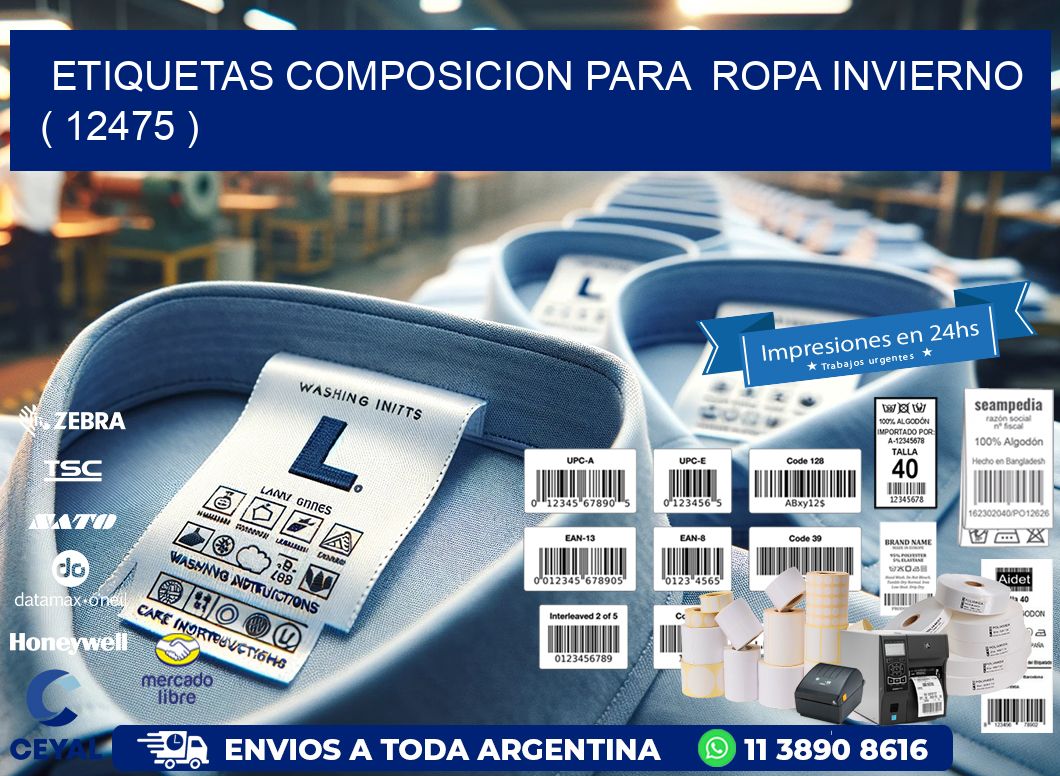ETIQUETAS COMPOSICION PARA  ROPA INVIERNO   ( 12475 )