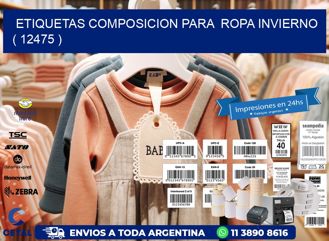 ETIQUETAS COMPOSICION PARA  ROPA INVIERNO   ( 12475 )