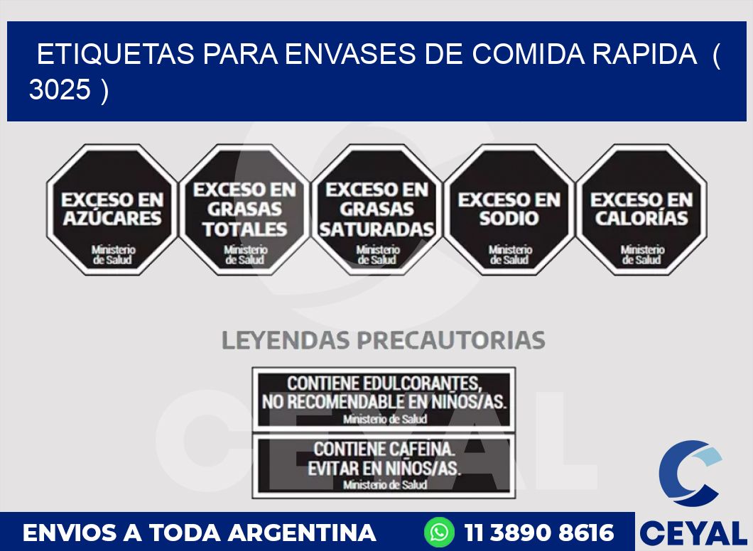 ETIQUETAS PARA ENVASES DE COMIDA RAPIDA  ( 3025 )