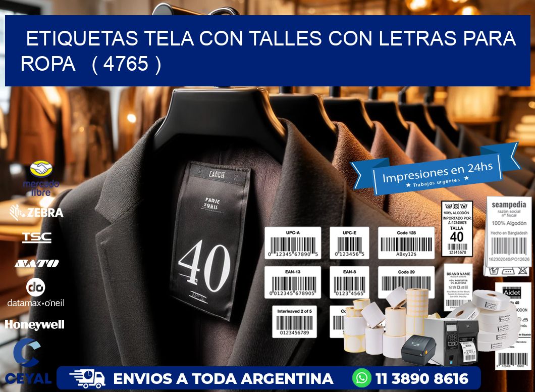 ETIQUETAS TELA CON TALLES CON LETRAS PARA ROPA   ( 4765 )