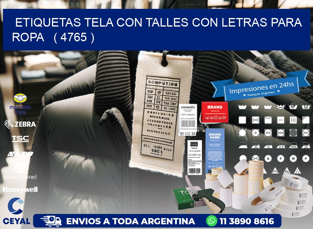 ETIQUETAS TELA CON TALLES CON LETRAS PARA ROPA   ( 4765 )
