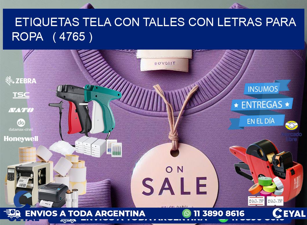 ETIQUETAS TELA CON TALLES CON LETRAS PARA ROPA   ( 4765 )