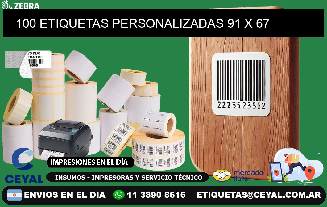100 ETIQUETAS PERSONALIZADAS 91 x 67