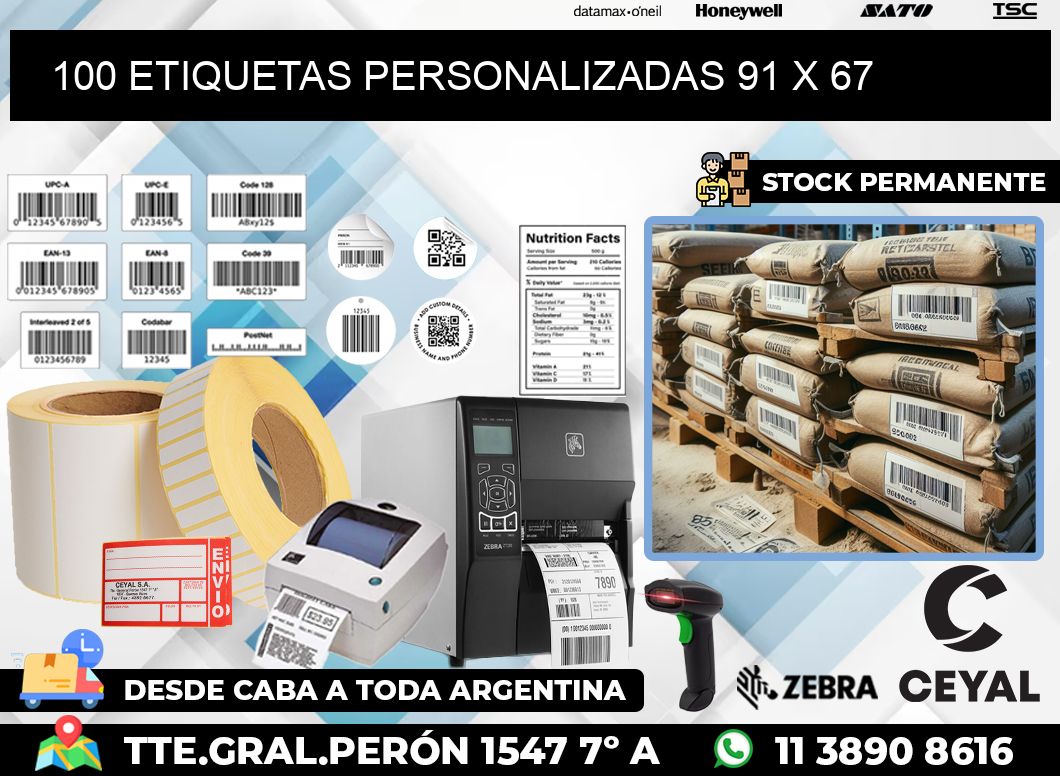 100 ETIQUETAS PERSONALIZADAS 91 x 67