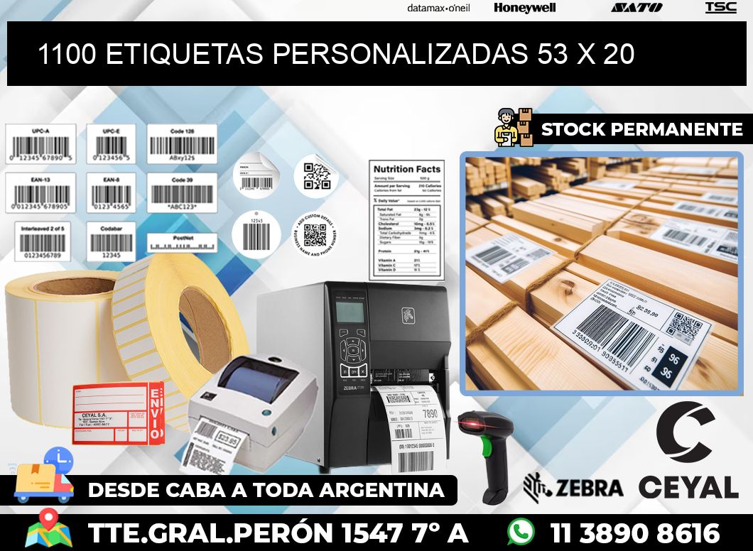1100 ETIQUETAS PERSONALIZADAS 53 x 20
