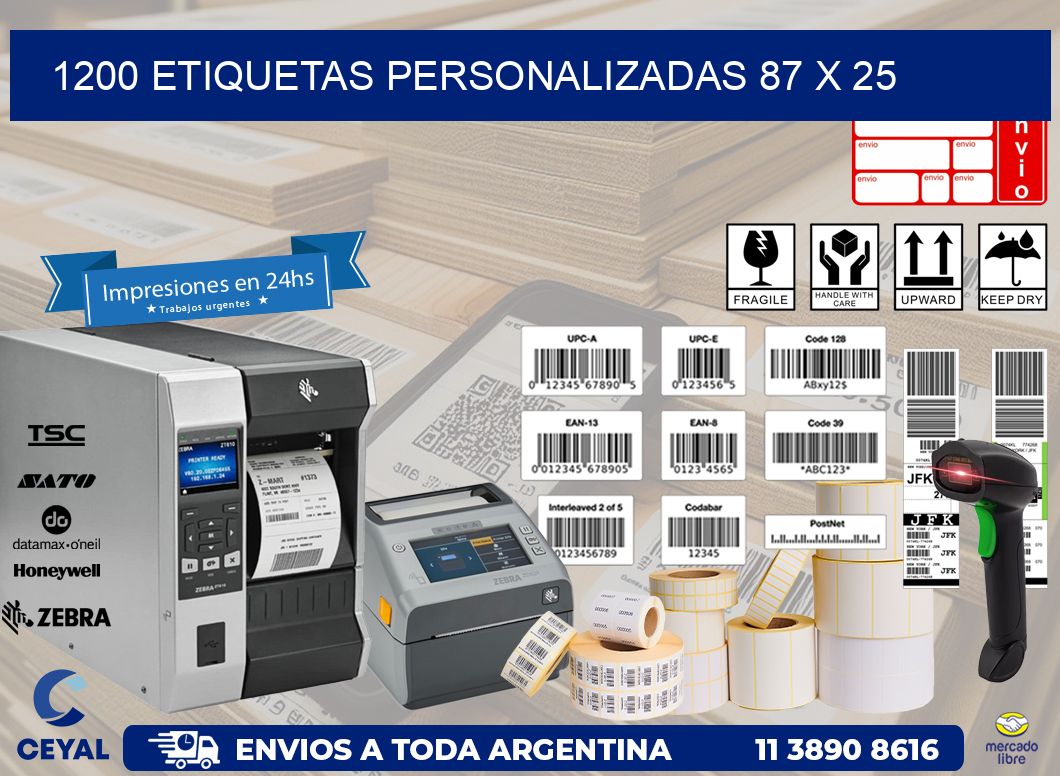 1200 ETIQUETAS PERSONALIZADAS 87 x 25