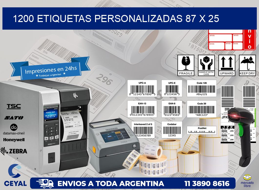 1200 ETIQUETAS PERSONALIZADAS 87 x 25