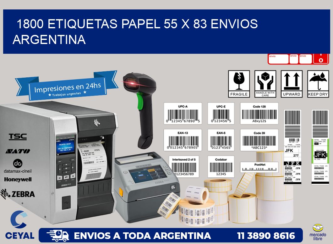 1800 ETIQUETAS PAPEL 55 x 83 ENVIOS ARGENTINA