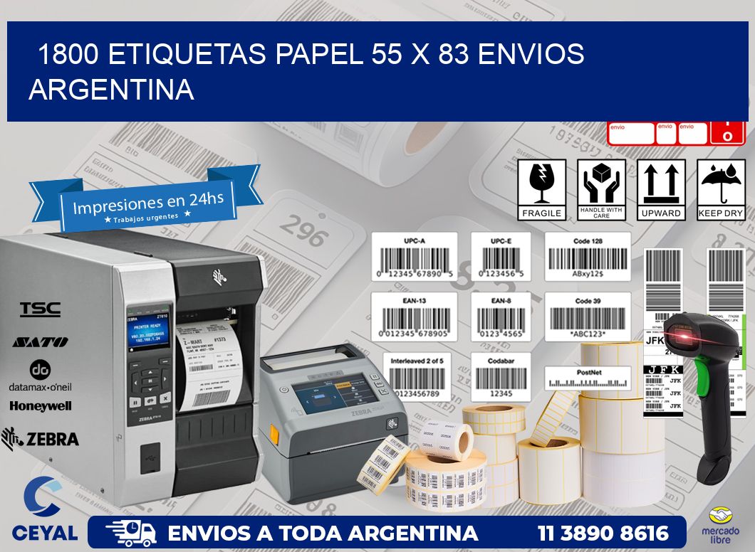 1800 ETIQUETAS PAPEL 55 x 83 ENVIOS ARGENTINA