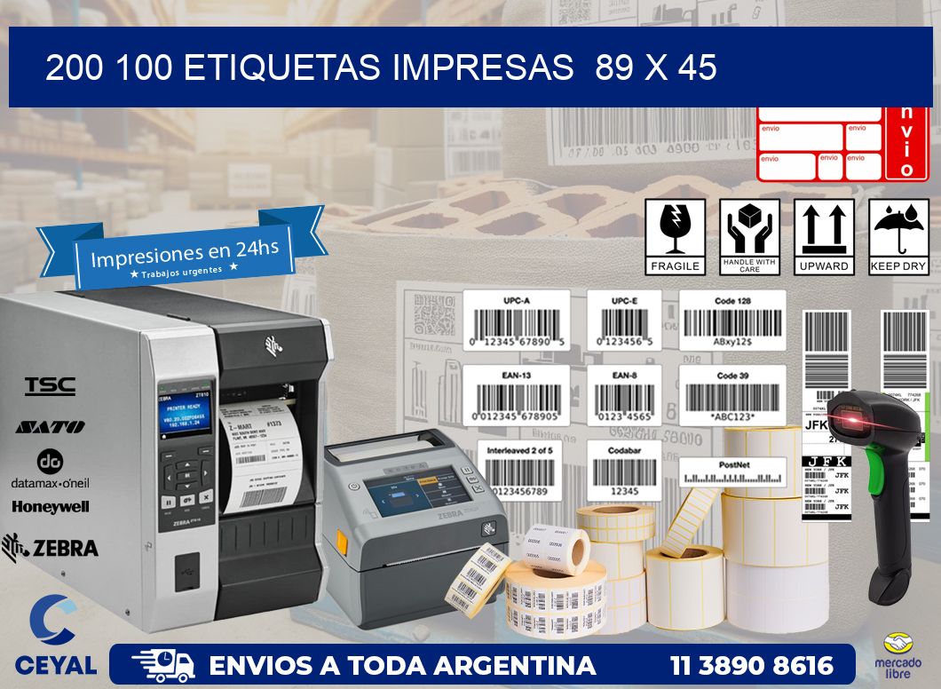 200 100 ETIQUETAS IMPRESAS  89 x 45