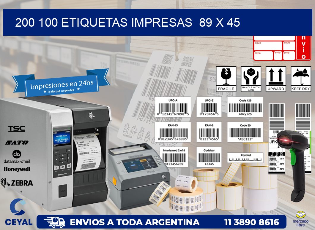 200 100 ETIQUETAS IMPRESAS  89 x 45