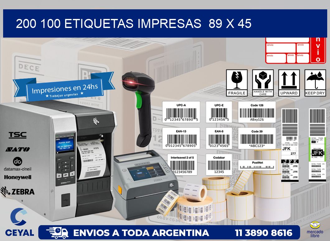 200 100 ETIQUETAS IMPRESAS  89 x 45