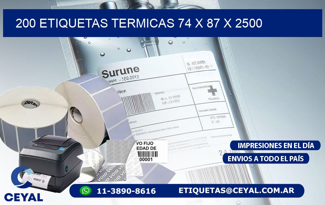 200 ETIQUETAS TERMICAS 74 x 87 x 2500