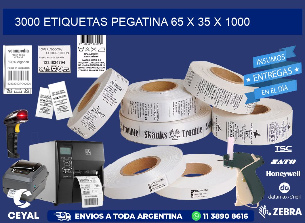 3000 ETIQUETAS PEGATINA 65 x 35 x 1000