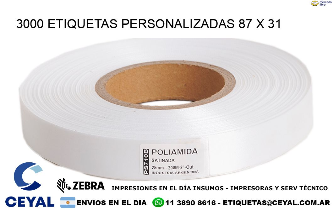 3000 ETIQUETAS PERSONALIZADAS 87 x 31